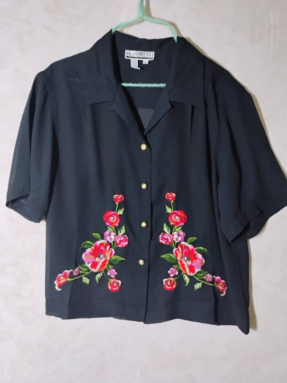 SK & Company Embroidered Rose Blouse Top size 12